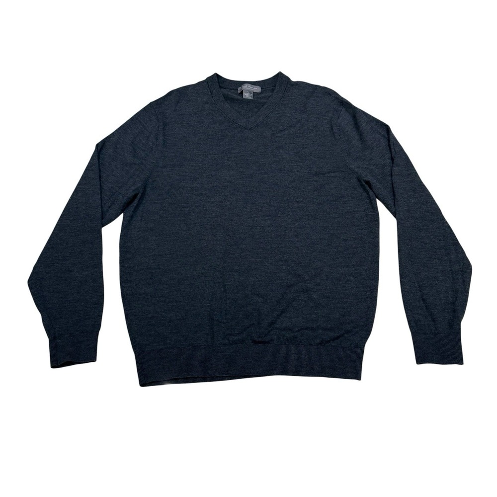 Daniel Cremieux Signature Collection Mens L Extra Fine Merino Wool Gray V-Neck